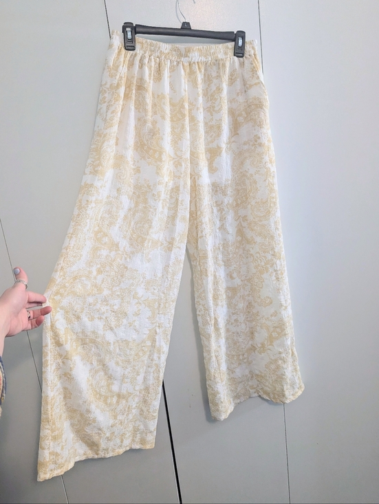 Amaryllis Pants - Amaryllis Cream and White Paisley Gauze Sheer Lined Pants Beach Vacation